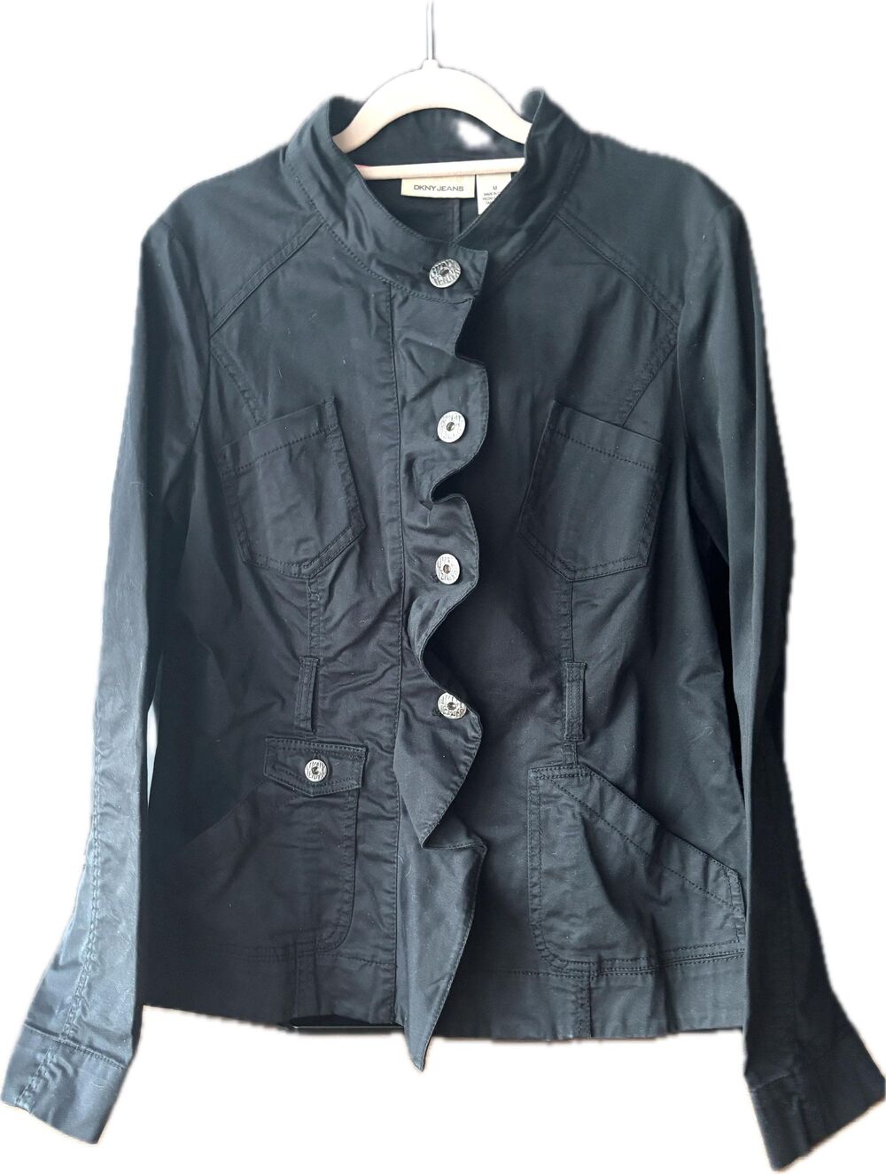 Vintage DKNY Jeans Black Cotton Utility Jacket | Y2K Minimalist Military Jacket